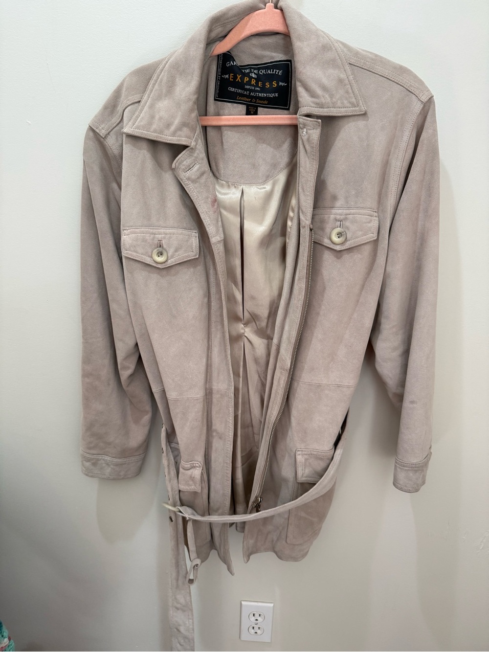 Express Women's Suede Trench Coat in Light Taupe